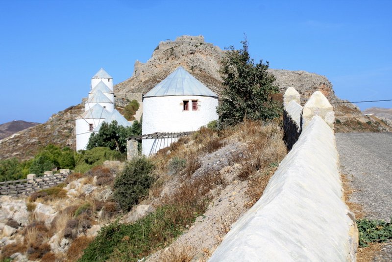 Leros windmills with castle in the background