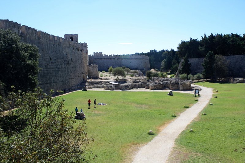 The moat arounf the fortified walls,