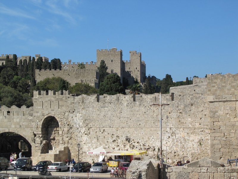 Fortified Walls beyond which can be seen the Palace of the Knights