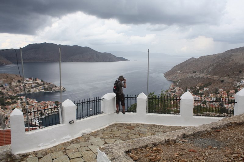 Looking over Gialos and bay from the church above Symi