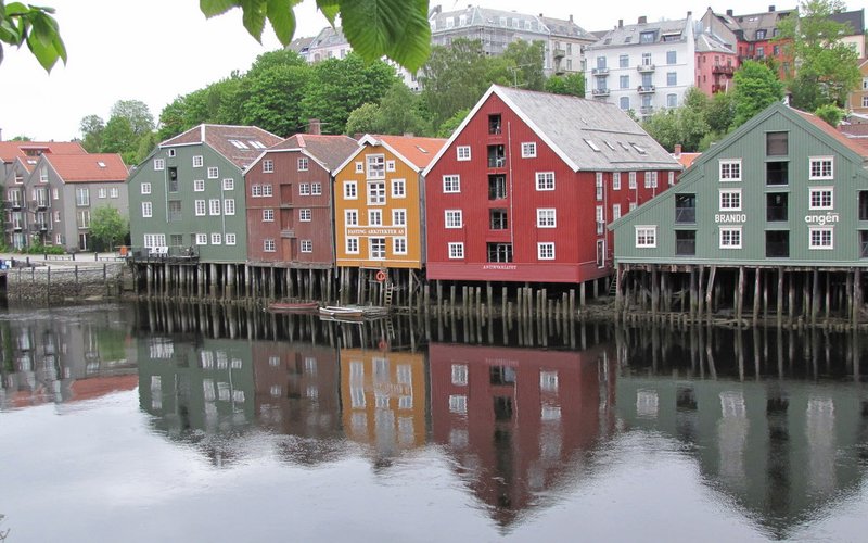 Old warehouse buildings on the river in Trondheim.