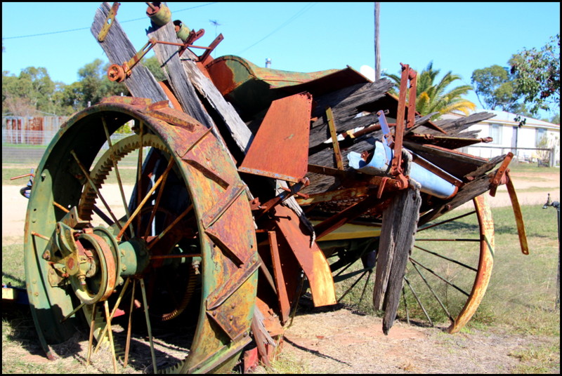 Display of old farm machinery at Pilliga