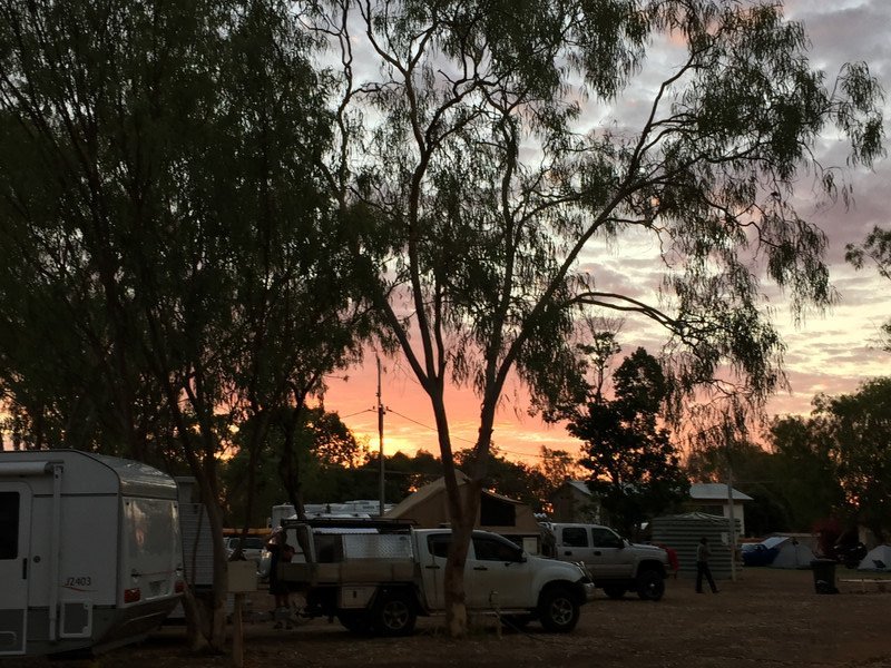 Sunset over our camp at Daly Waters