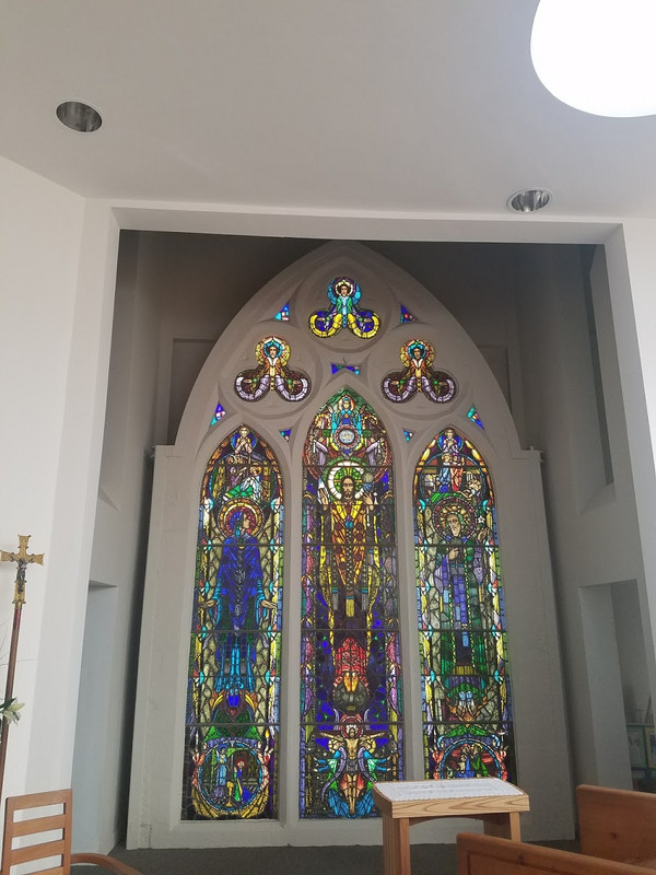 The new St. Mary's Altar artwork/ glass work