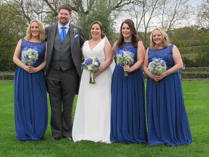 Amy and Karl with lovely bridesmaids 