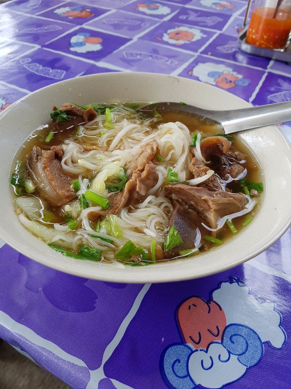 Local noodle soup with strange meat
