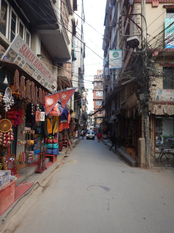 This is a typical 2-way street in Kathmandu