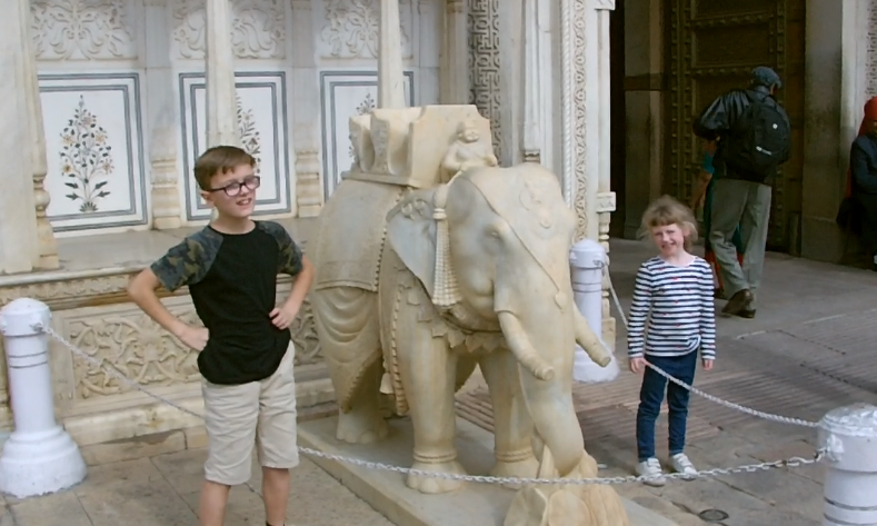 Kids with Marble Elephant