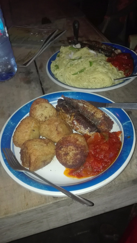 Yam balls with mackerel and pepper sauce