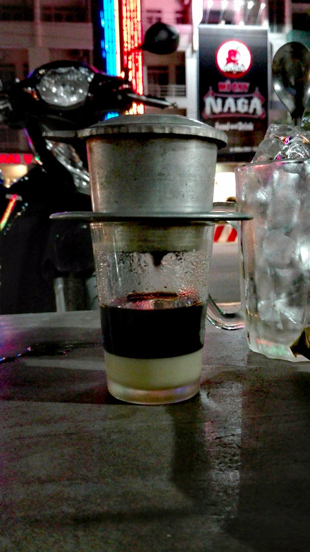 Vietnamese coffee in Trang Bang, Vietnam. Condensed milk and coffee that's delicious poured over ice