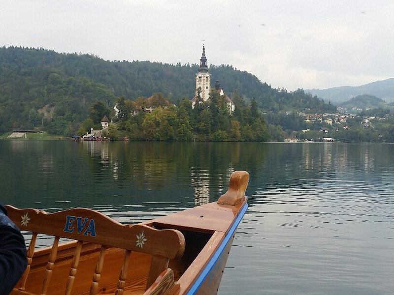 Rowing across to Bled Island 