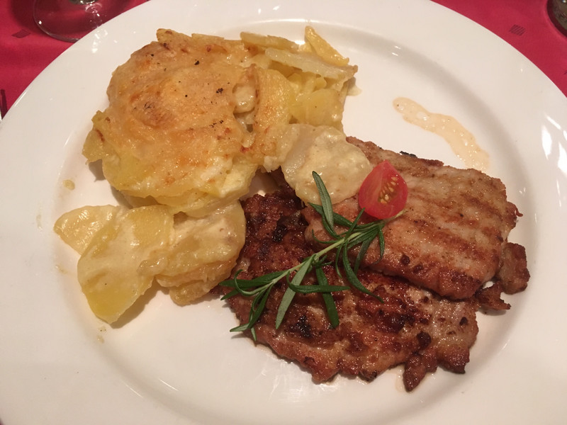 Wienerschnitzel and potatoes au gratin at Pete’s friend’s restaurant