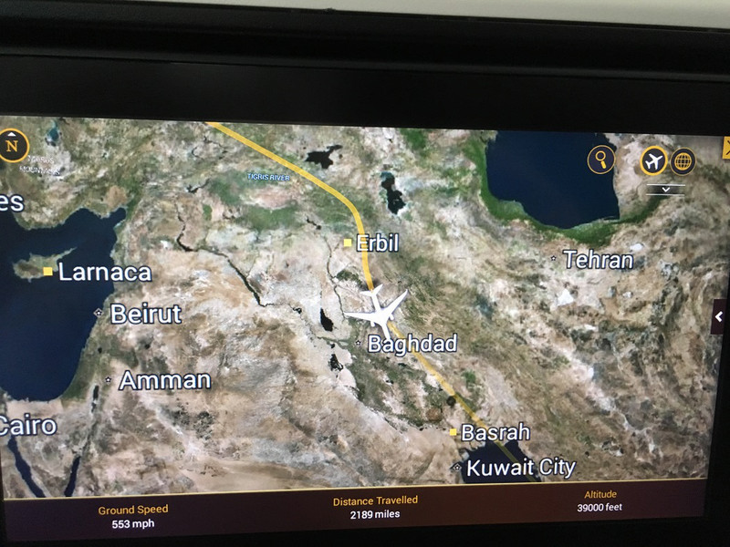 Flying over Baghdad to Sri Lanka