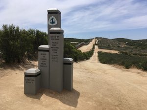 Beginning of Pacific Crest Trail; in the background is the Mexican border