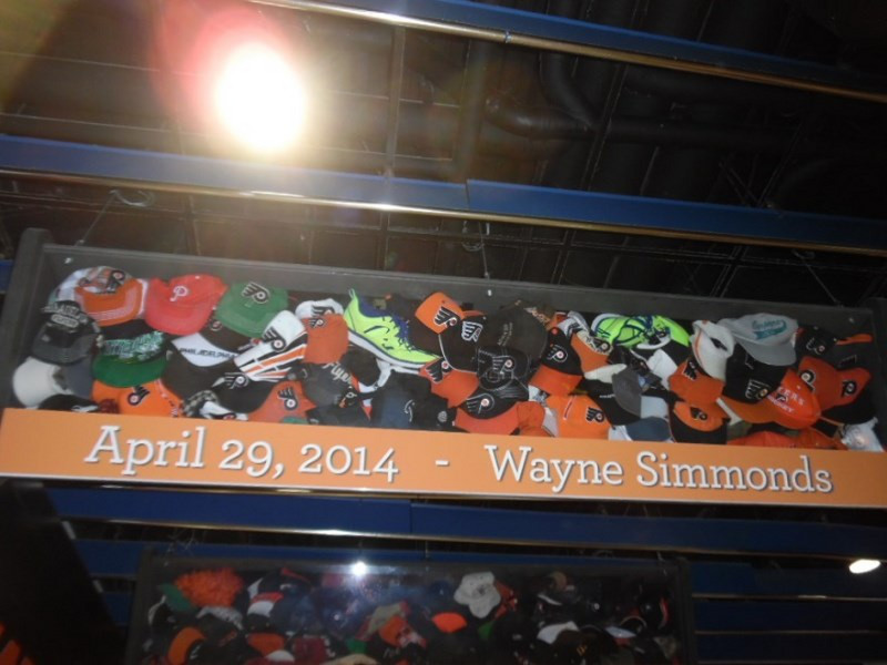 display case for hat trick of Wayne Simmonds