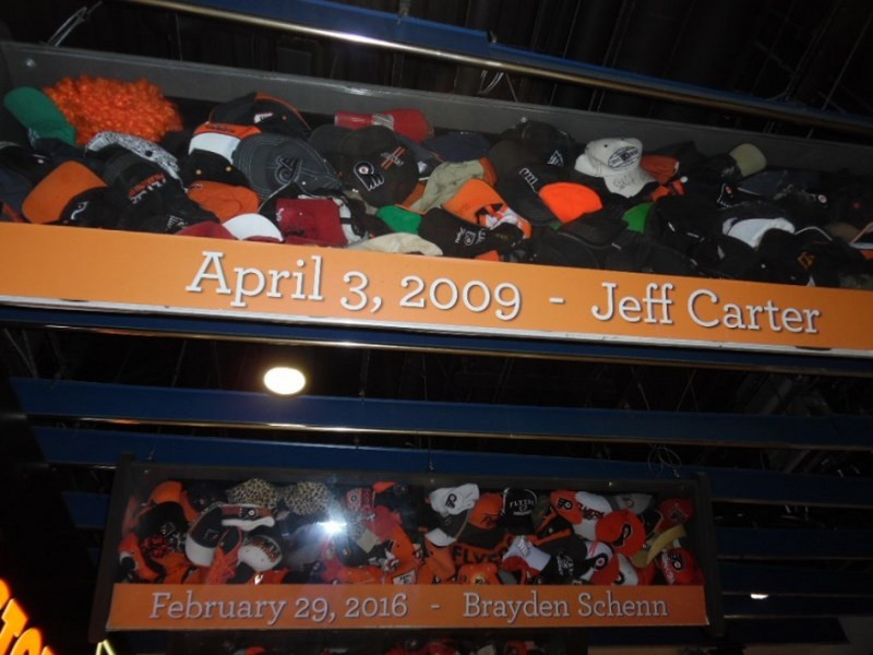 display case for hat trick of Jeff Carter