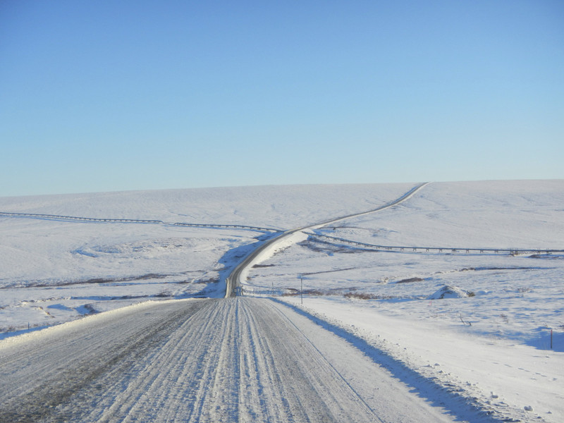 An icy, snowy Dalton Highway