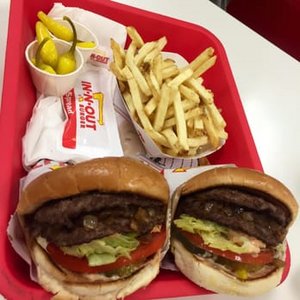 I enjoy an In N Out Burger on the road