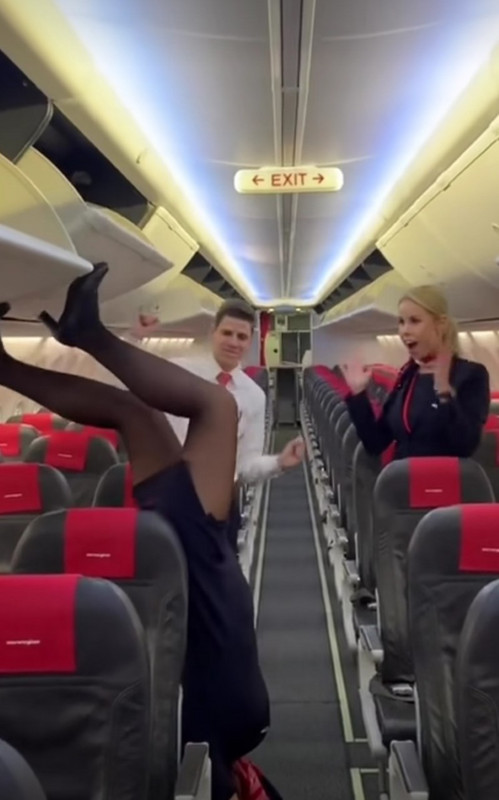 Very agile flight attendant