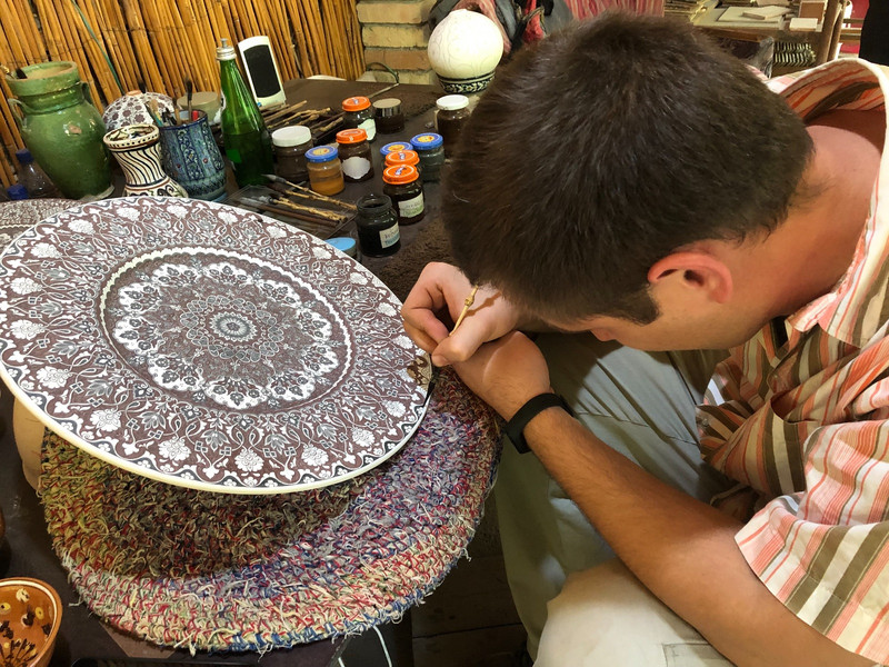 The detailed work on a ceramic plate