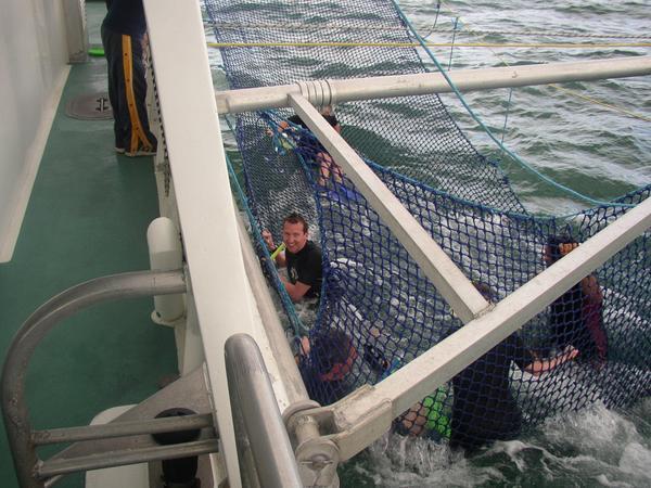 Dave in a net like a kipper