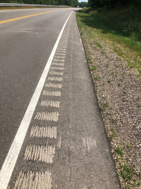 Rumble Strips forced us onto the roadway.