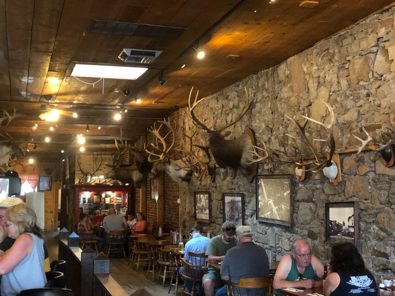 Lots of antlers on the wall of the Oxbow Saloon.