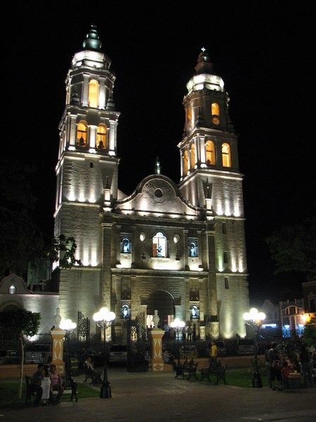Campeche Cathedral by night
