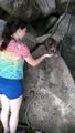 Feeding a rock wallaby!
