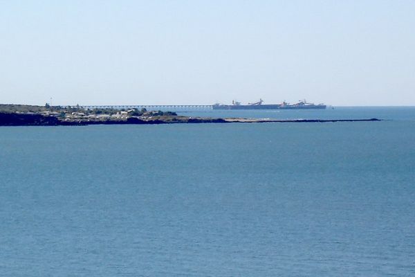 The port that replaced Cossack in foreground with huge iron ore jetty miles away in background