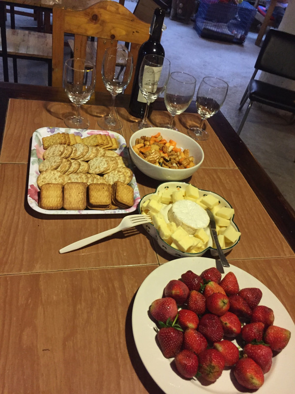 Cheese , crackers and strawberries. We know how to party!