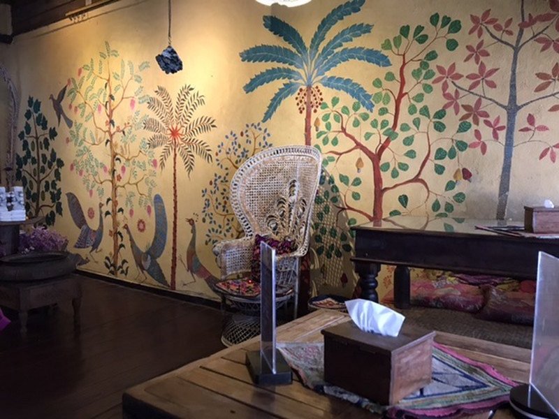 Painted wall in the Nepal coffee shop