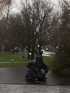 Great water fountain in the rain. Fondation Beyeler 