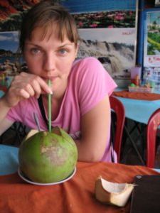 Happy with a coconut