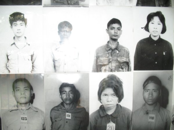 Photos of detainees at the Tuol Sleng Museum, Phnom Penh
