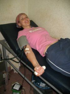 Lelde giving blood in Seim Reap, Cambodia