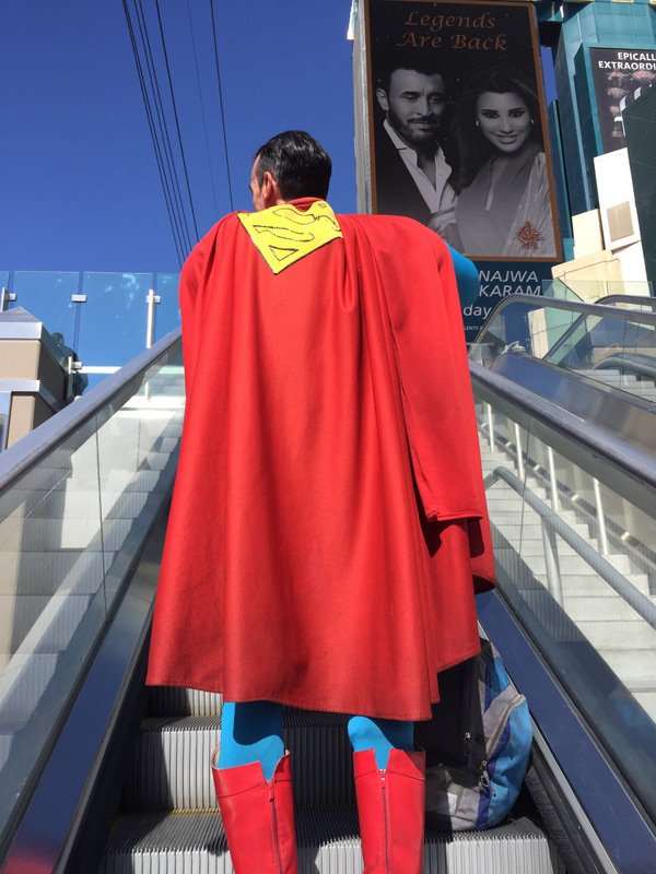 Superman on an escalator 