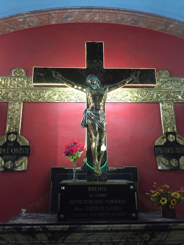 La Paz cathedral - Jesus on a neon cross
