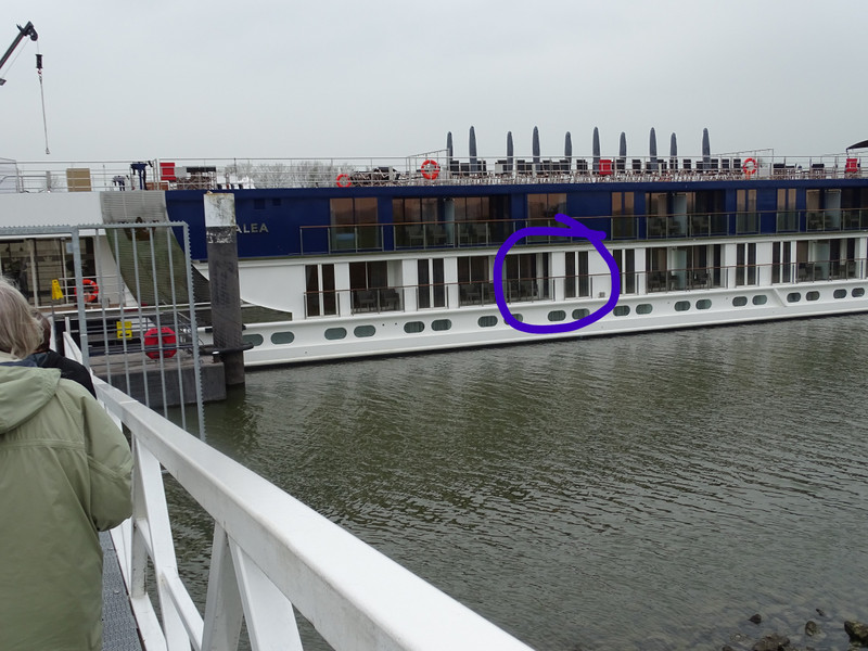 Amalea docked at Kinderdijk - our room!