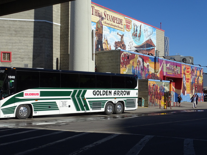 Our bus, in front of a mural at the Calgary Stampede grounds