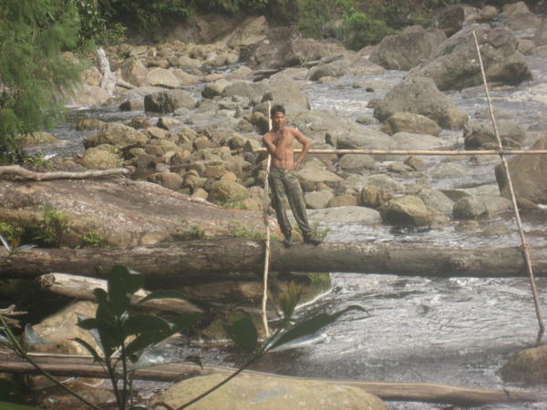 Ronley crossing the river.