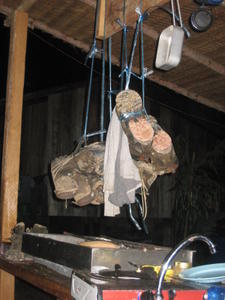 Drying our wet boots over the bar be.