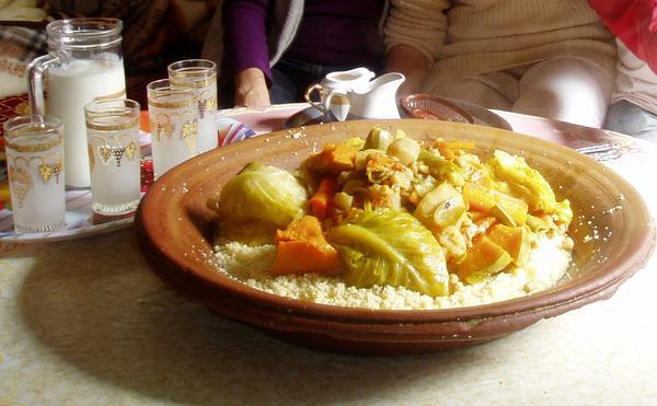 Maryam's Couscous served in traditional clay "gessaria"