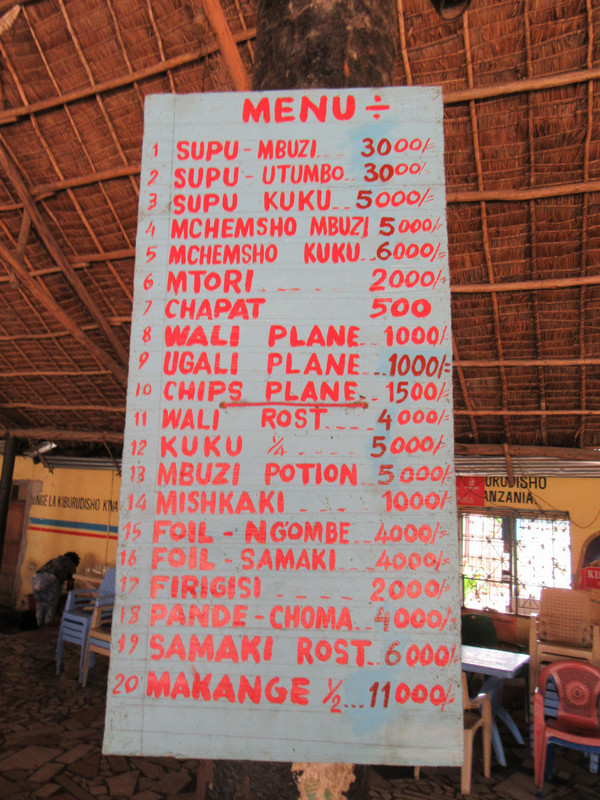 Kibo pub menu, Masasi.