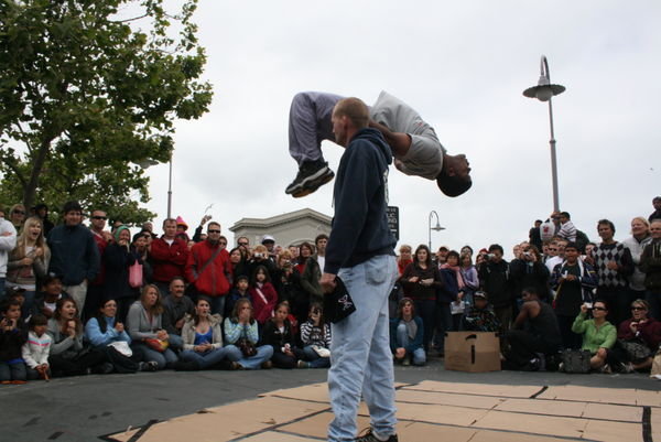A street performer back flipping faaaar to high! 