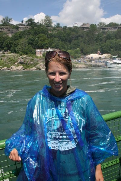 Lisa after the boat trip- drenched!