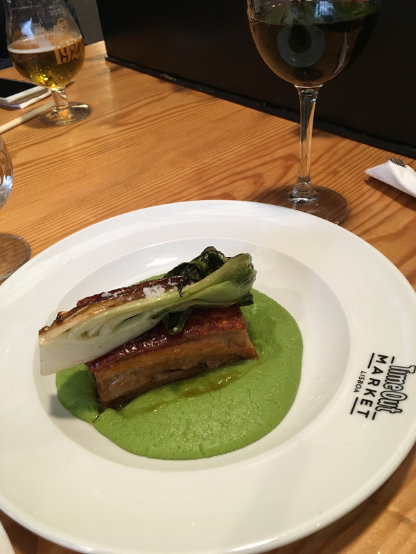 Grilled Pork belly with Pea Puree