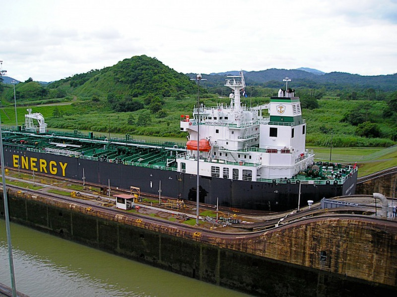 Ship transiting canal