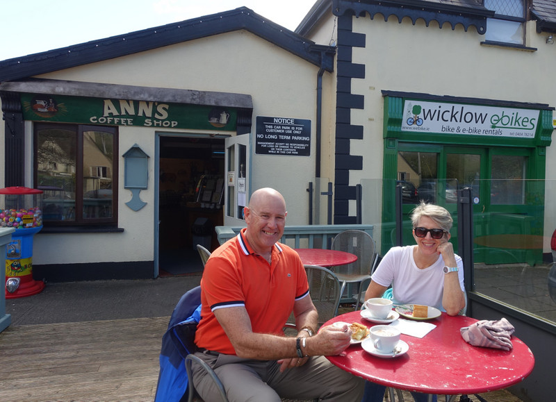 Enjoying apple pie in Glendalough before joining the exhausting bike challenge.