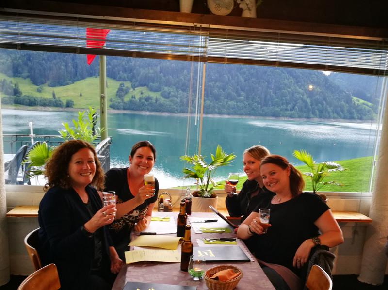 Me, Nicole, Manuela and Sabrina at dinner - what a view!